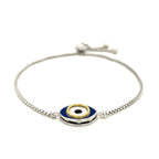 Sterling Silver Adjustable Two Toned Enameled Evil Eye Friendship Bracelet (1.00 mm)