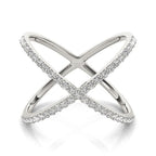 14k White Gold X Style Thin Ring with Diamonds (1/2 cttw)