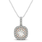 14k White And Rose Gold Cushion Shape Halo Diamond Pendant (1/2 cttw)