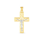 14k Two Tone Gold High Polish Diamond Cut Cross Pendant