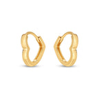 14k Yellow Gold Heart Huggie Hoops