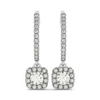 Cushion Shape Halo Style Diamond Drop Earrings in 14k White Gold (1/2 cttw)