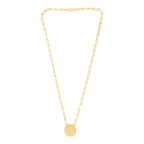 14k Yellow Gold High Polish Circle Disc Paperclip Link Necklace