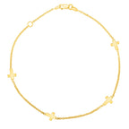 14k Yellow Gold Polished Station Cross Anklet (1.00 mm)