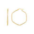 14K Yellow Gold Hexagon Hoop Rounded Edge Earrings