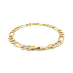 7.0mm 14K Yellow Two Tone Solid Pave Figaro Bracelet