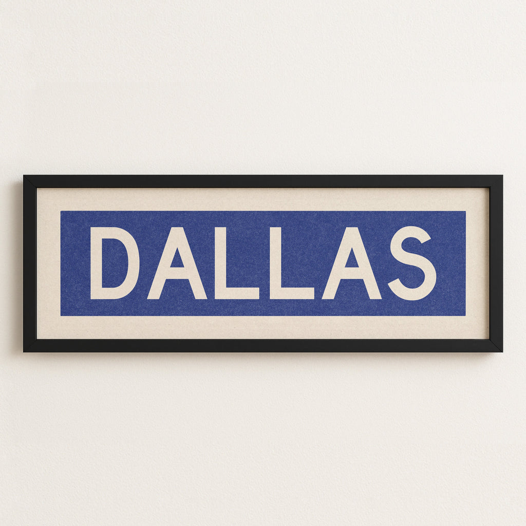 Framed Dallas Blue and White Bus Scroll