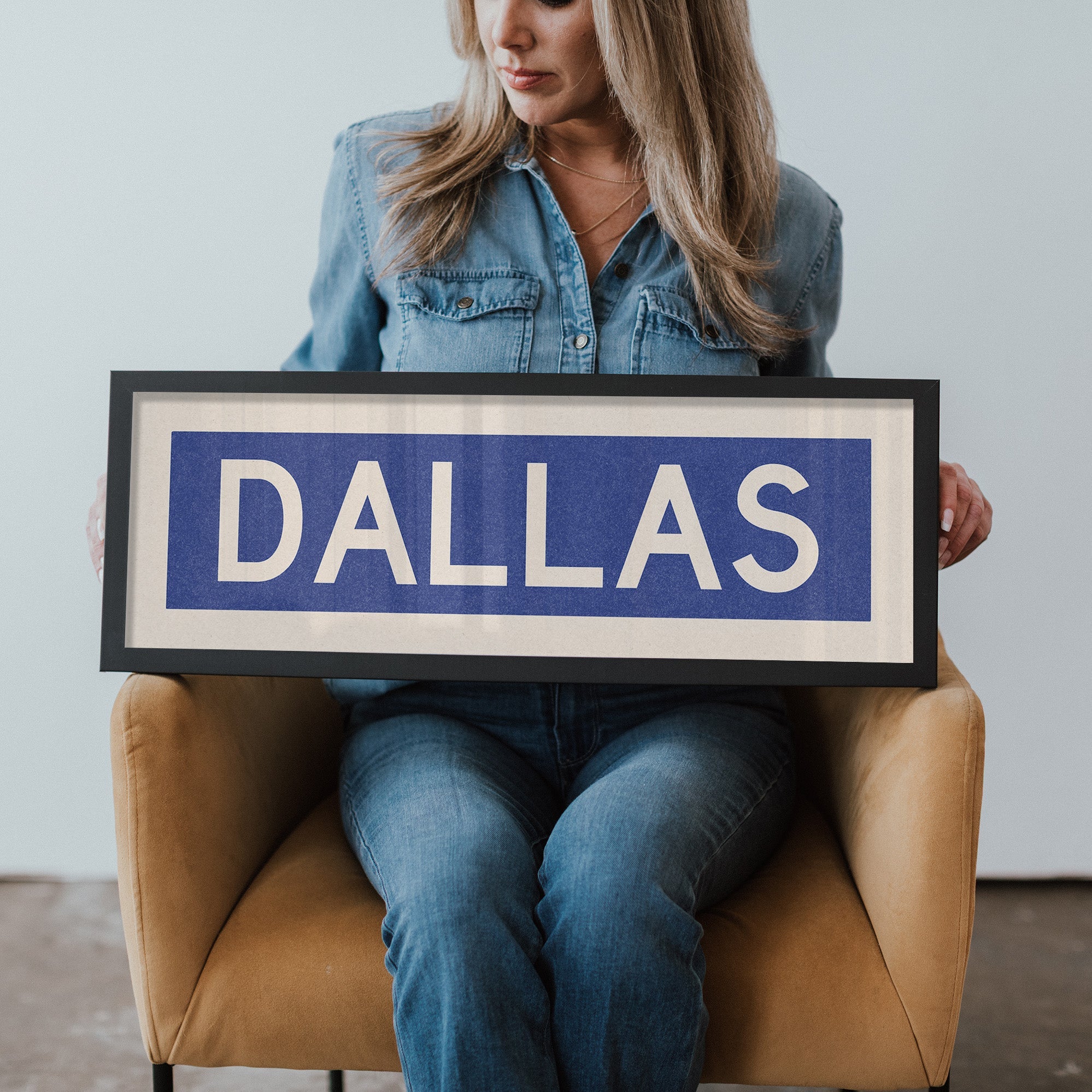 Framed Dallas Blue and White Bus Scroll