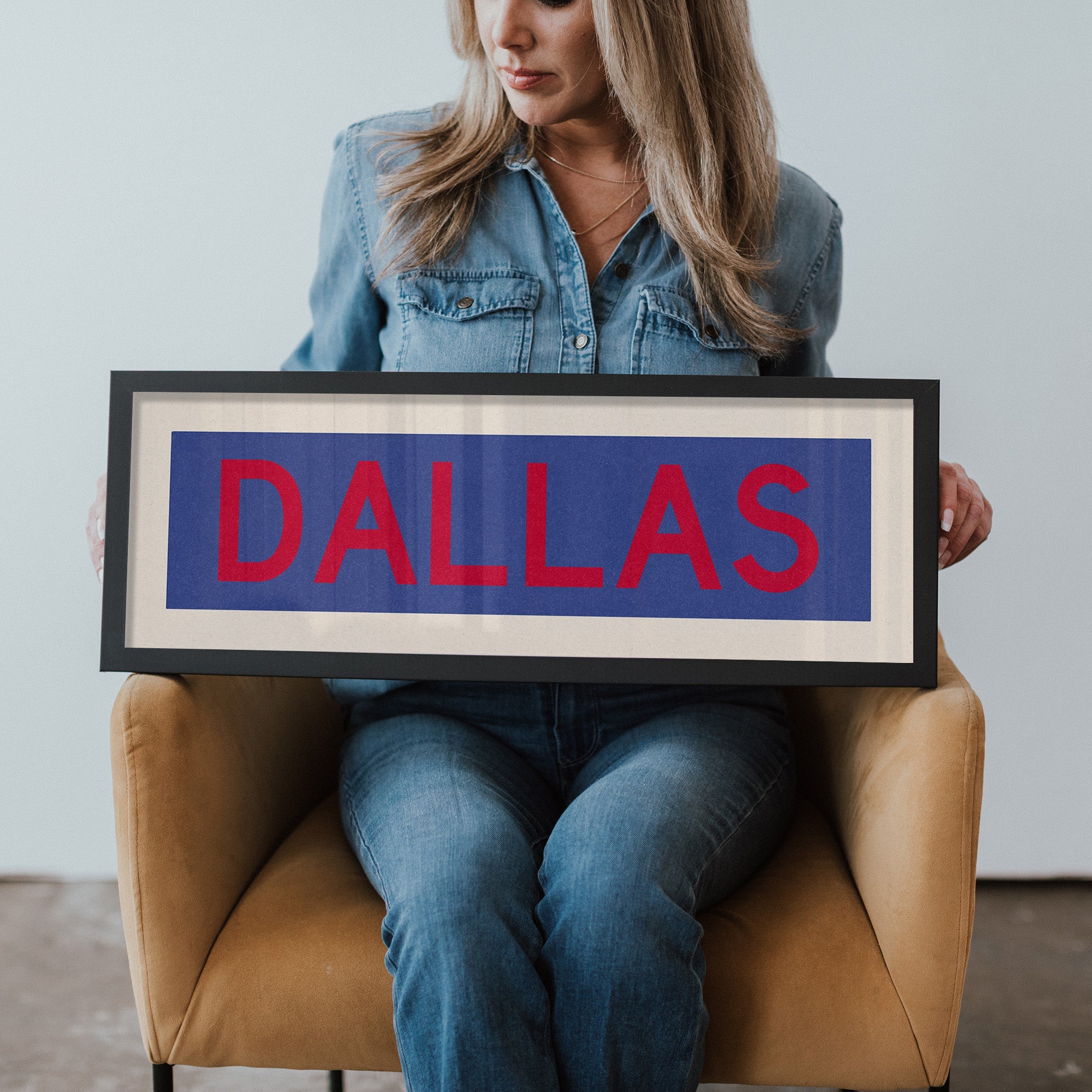 Framed Dallas Blue and Red Bus Scroll