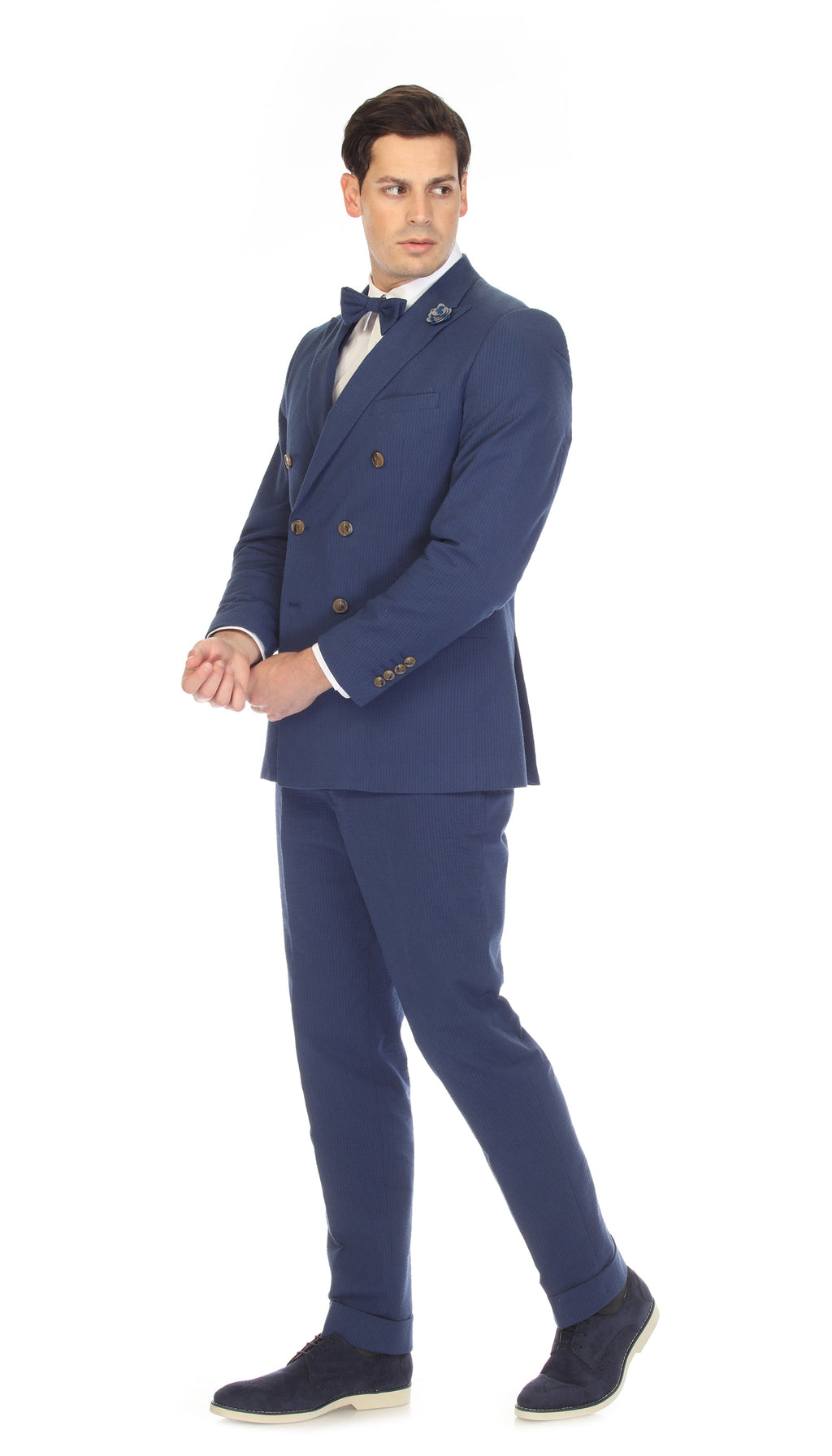 Men's Navy Double Breasted Seersucker Suit – Slim Fit