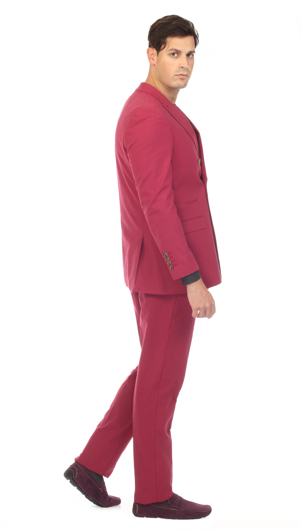 Men's Burgundy Double Breasted Seersucker Suit – Slim Fit
