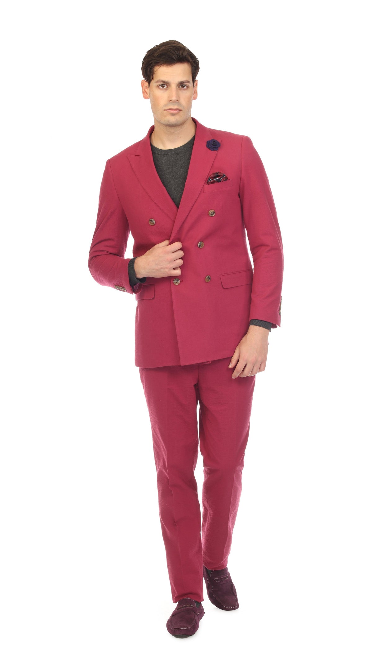 Men's Burgundy Double Breasted Seersucker Suit – Slim Fit