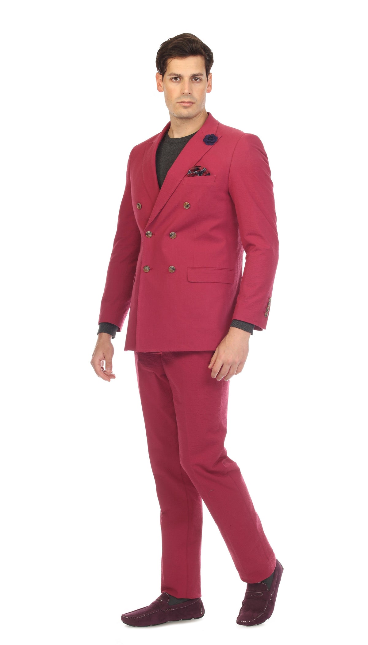 Men's Burgundy Double Breasted Seersucker Suit – Slim Fit