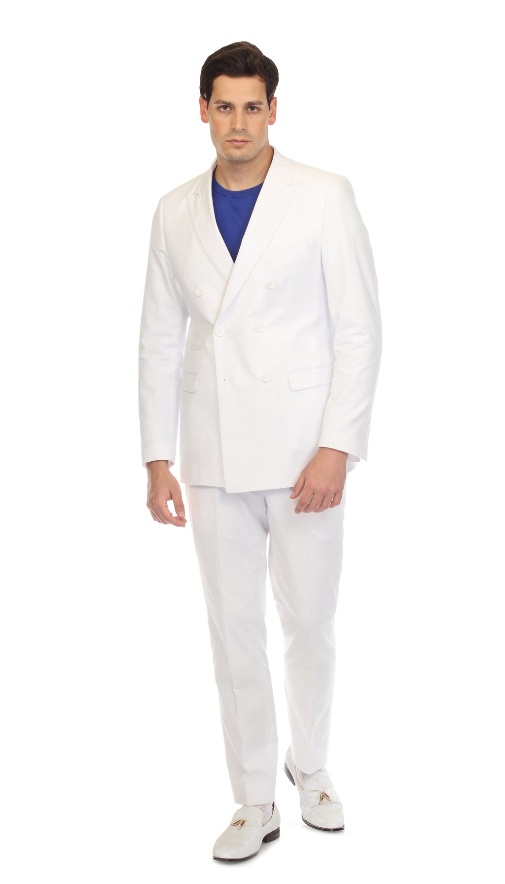 Men's White Double Breasted Seersucker Suit – Slim Fit