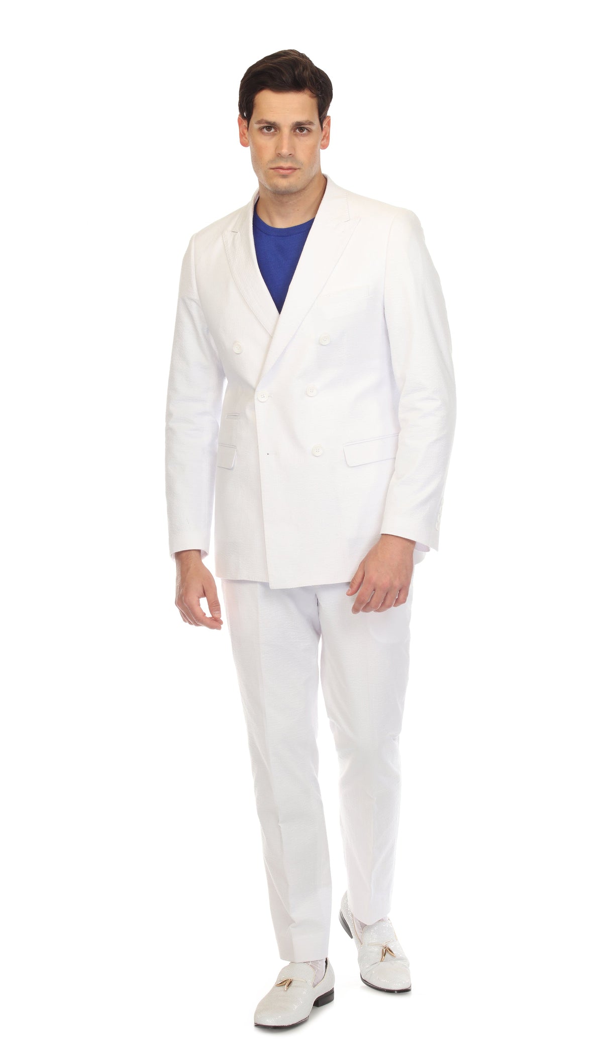 Men's White Double Breasted Seersucker Suit – Slim Fit