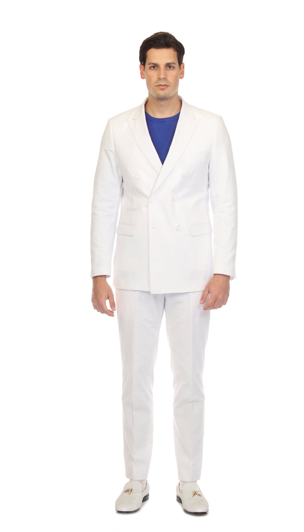 Men's White Double Breasted Seersucker Suit – Slim Fit