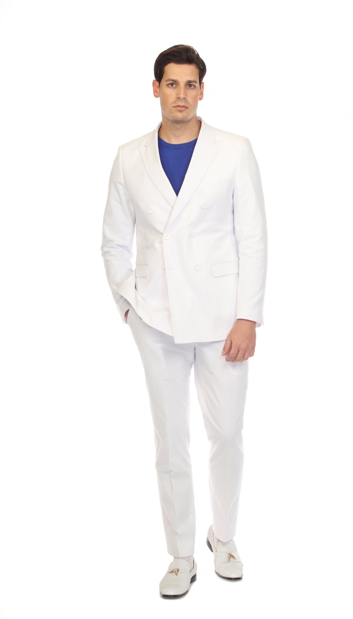 Men's White Double Breasted Seersucker Suit – Slim Fit