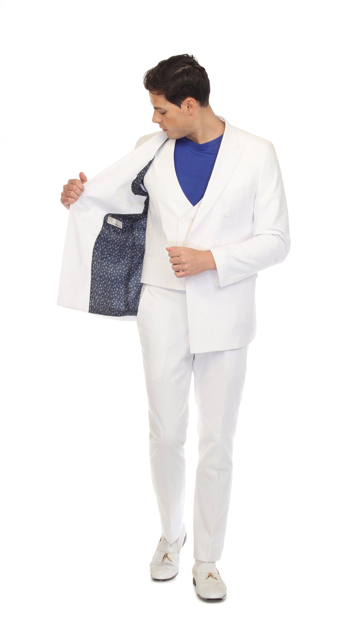 Men's White Double Breasted Seersucker Suit – Slim Fit