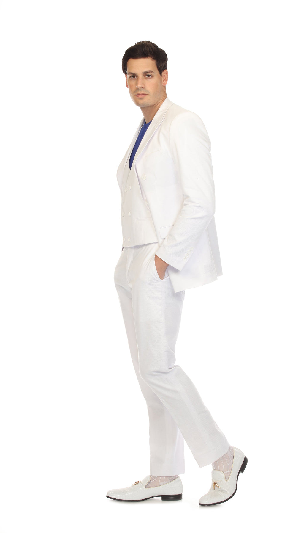 Men's White Double Breasted Seersucker Suit – Slim Fit