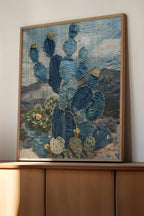 Denim Decor Prickly Pear Cactus Desert Landscape Print #1