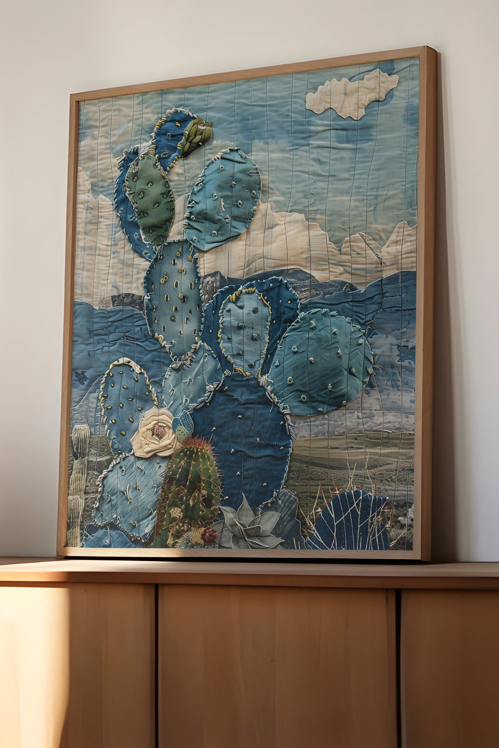 Denim Decor Prickly Pear Cactus Desert Landscape Print #3