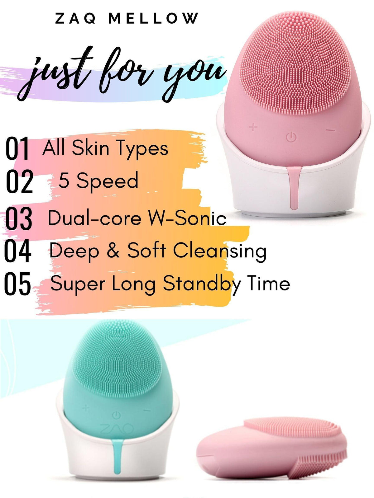 Mellow W-SONIC Silicone Facial Cleansing Brush