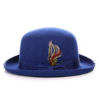 Men's Royal Blue Derby Hat | Premium 100% Wool Felt Bowler Hat with Feather - Ferrecci