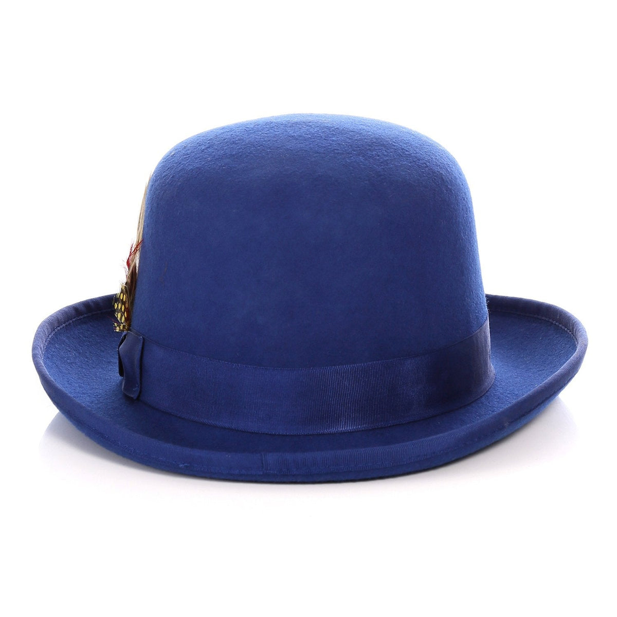 Men's Royal Blue Derby Hat | Premium 100% Wool Felt Bowler Hat with Feather - Ferrecci
