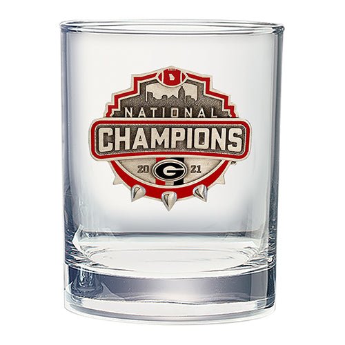 Georgia Bulldogs National Champions 2021 Spike Logo Double Old Fashioned Glass, 13.5 oz