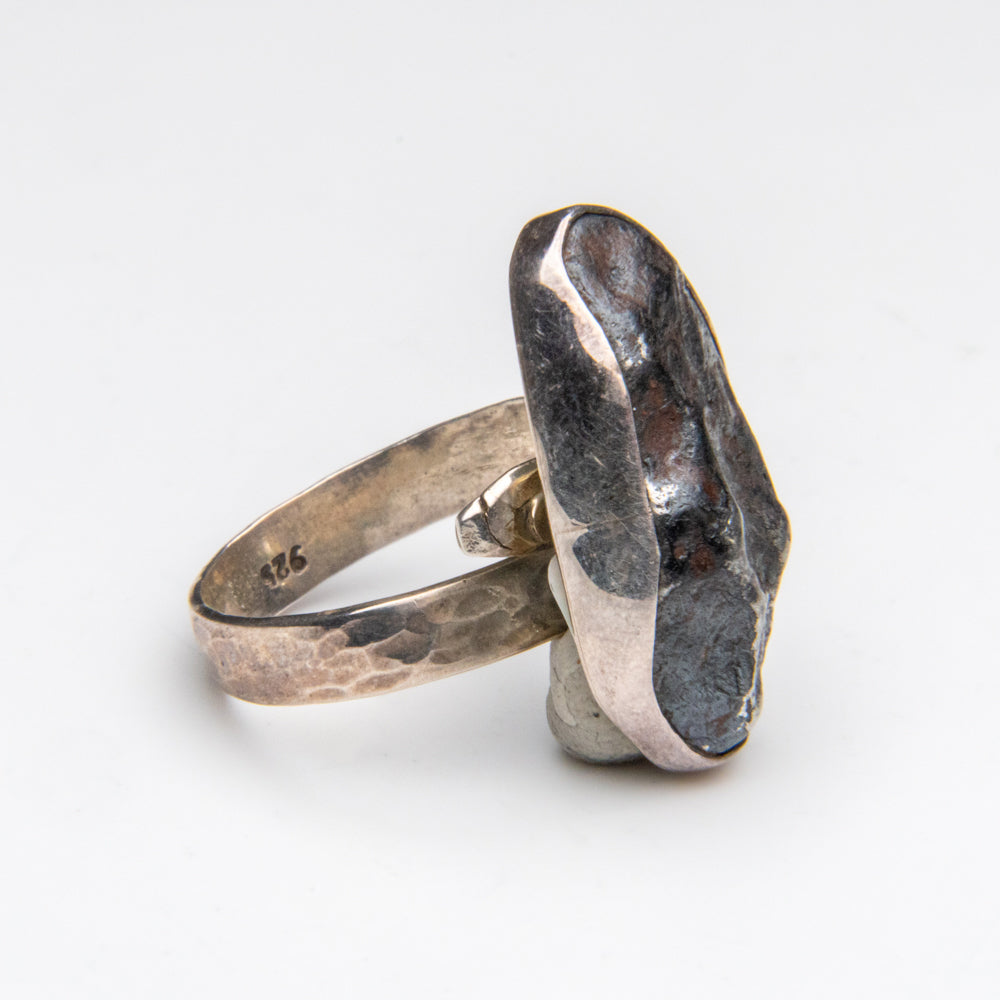 Genuine Campo Del Cielo Meteorite Sterling Silver Adjustable Ring