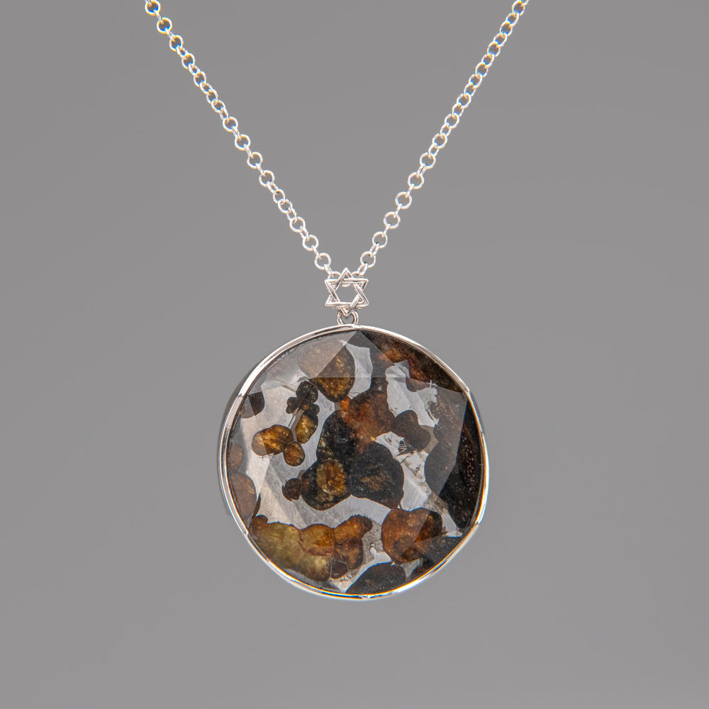 Sericho Pallasite Meteorite Star of David Large Pendant (29.7 grams) with 18" Sterling Silver Chain