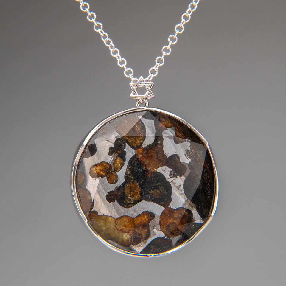 Sericho Pallasite Meteorite Star of David Large Pendant (29.7 grams) with 18" Sterling Silver Chain