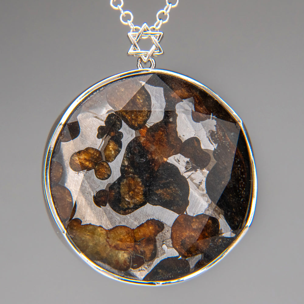 Sericho Pallasite Meteorite Star of David Large Pendant (29.7 grams) with 18" Sterling Silver Chain