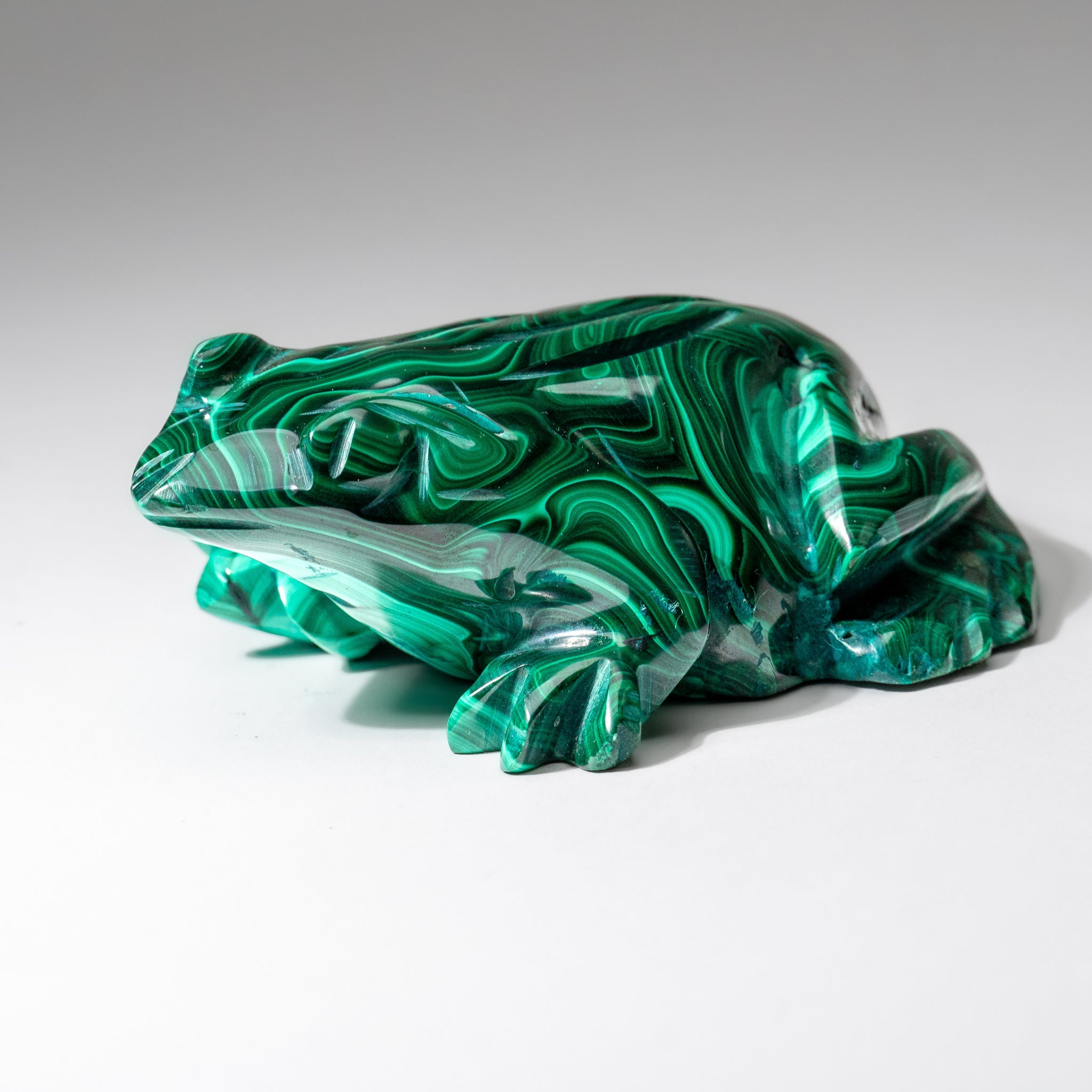 Genuine Polished Malachite Frog Carving (1 lb)