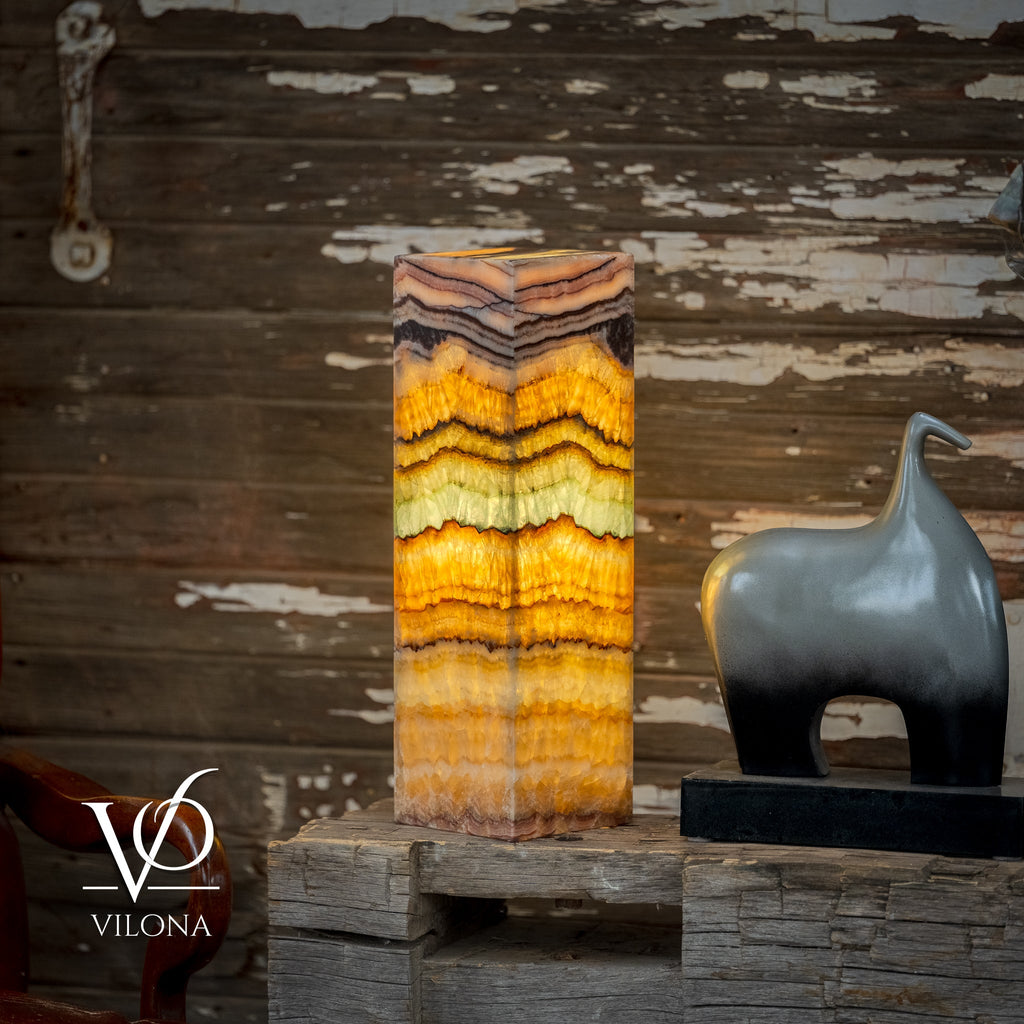 Aqua Onyx Square Table Lamp - 20" Tall, x 6"x 6" (Medium #67)