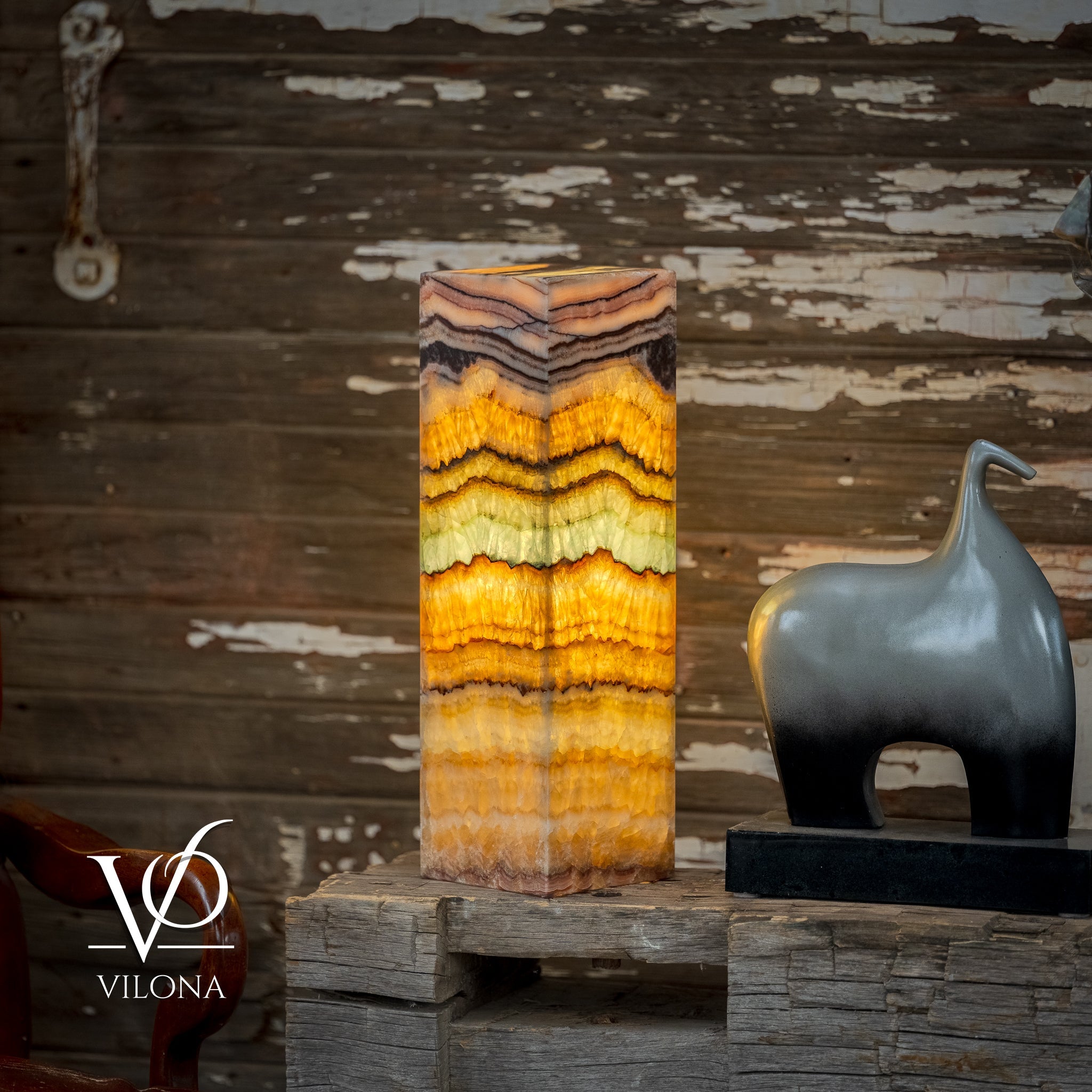 Aqua Onyx Square Table Lamp - 20" Tall, x 6"x 6" (Medium #67)