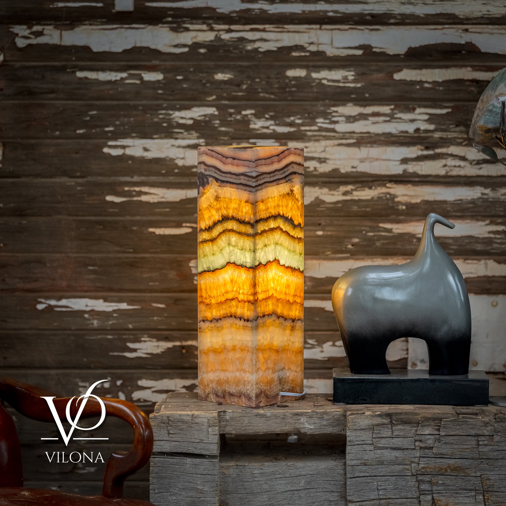 Aqua Onyx Square Table Lamp - 20" Tall, x 6"x 6" (Medium #67)