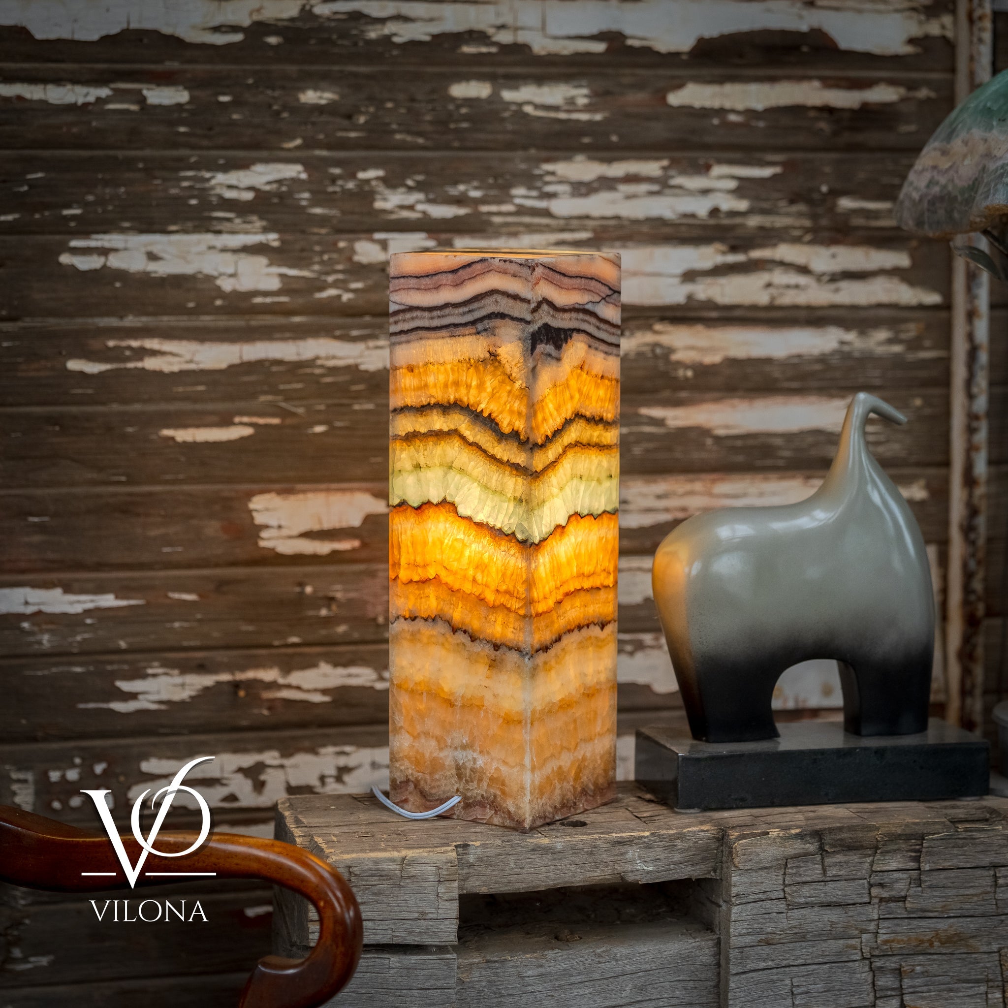 Aqua Onyx Square Table Lamp - 20" Tall, x 6"x 6" (Medium #67)