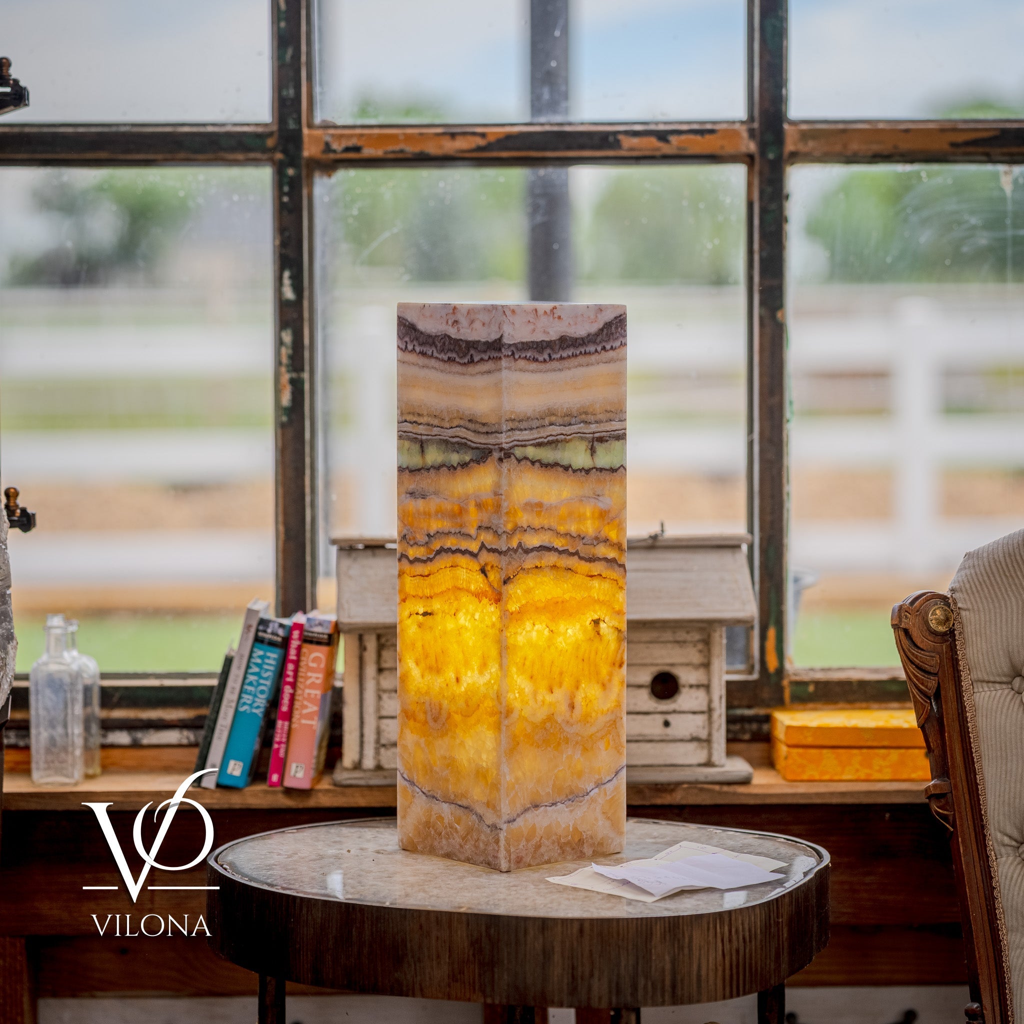 Aqua Onyx Square Table Lamp - 20" Tall, x 6"x 6" (Medium #69)