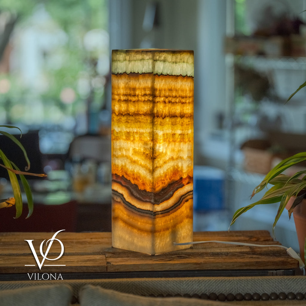 Aqua Onyx Square Table Lamp - 20" Tall, x 6"x 6" (Medium #71)