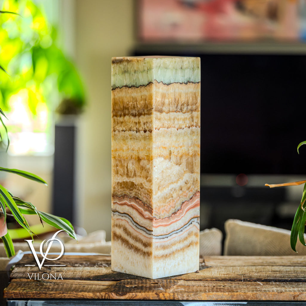 Aqua Onyx Square Table Lamp - 20" Tall, x 6"x 6" (Medium #71)