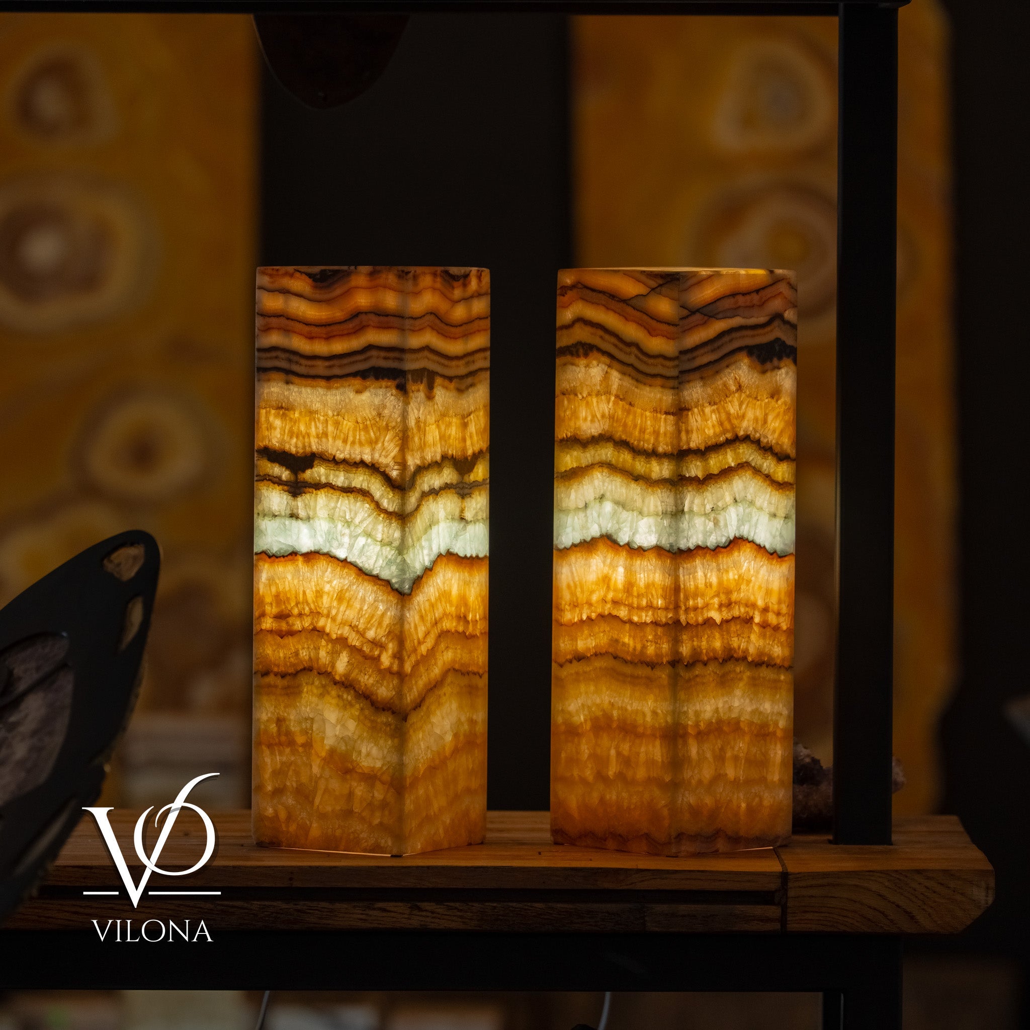 Aqua Onyx Square Table Lamp - 20" Tall, x 6"x 6" (Medium Pair #74)