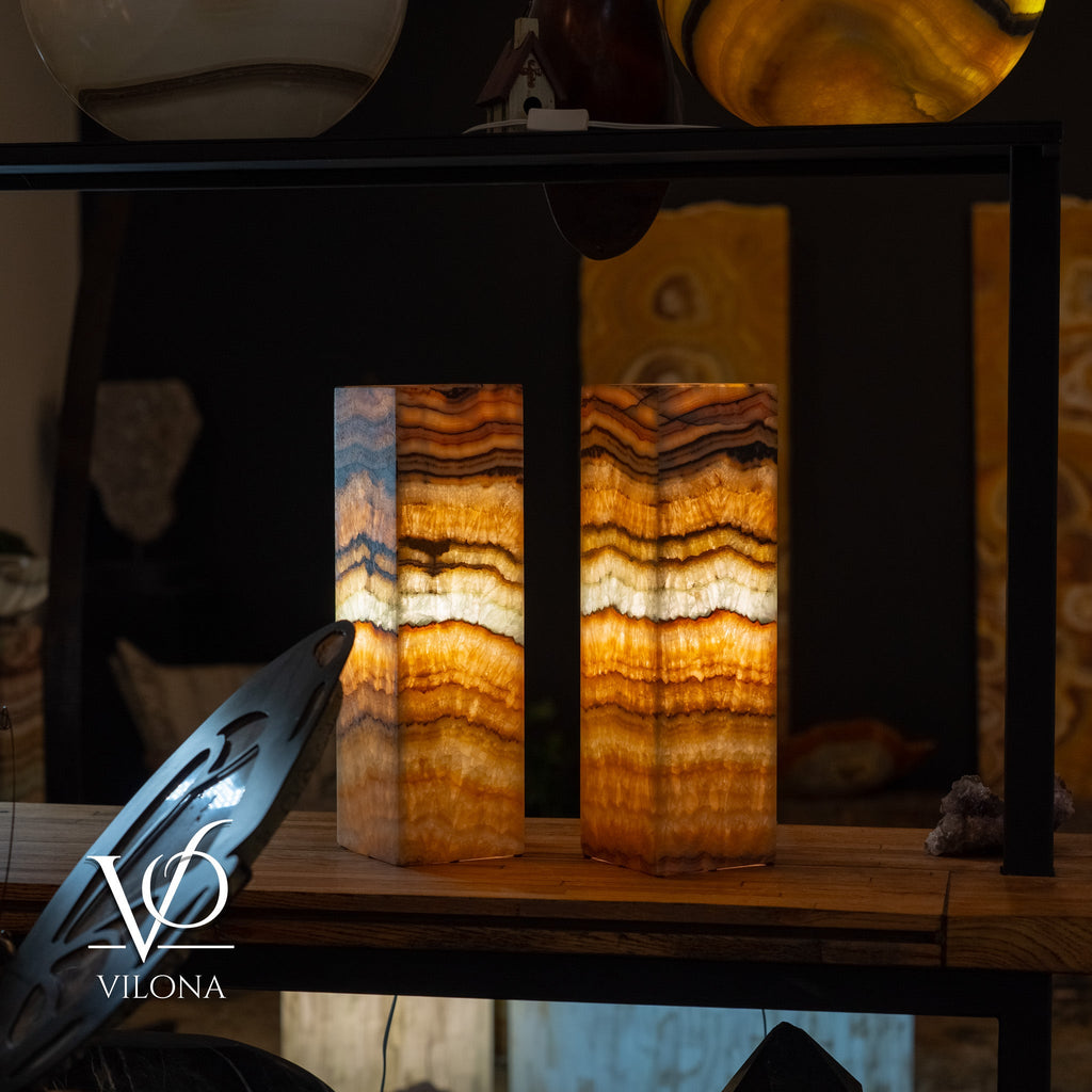 Aqua Onyx Square Table Lamp - 20" Tall, x 6"x 6" (Medium Pair #74)