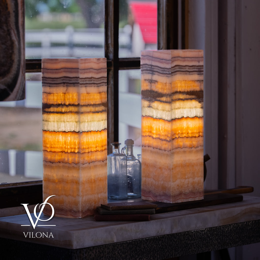 Aqua Onyx Square Table Lamp - 20" Tall, x 6"x 6" (Medium Pair #75)