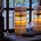 Aqua Onyx Square Table Lamp - 20" Tall, x 6"x 6" (Medium Pair #75)