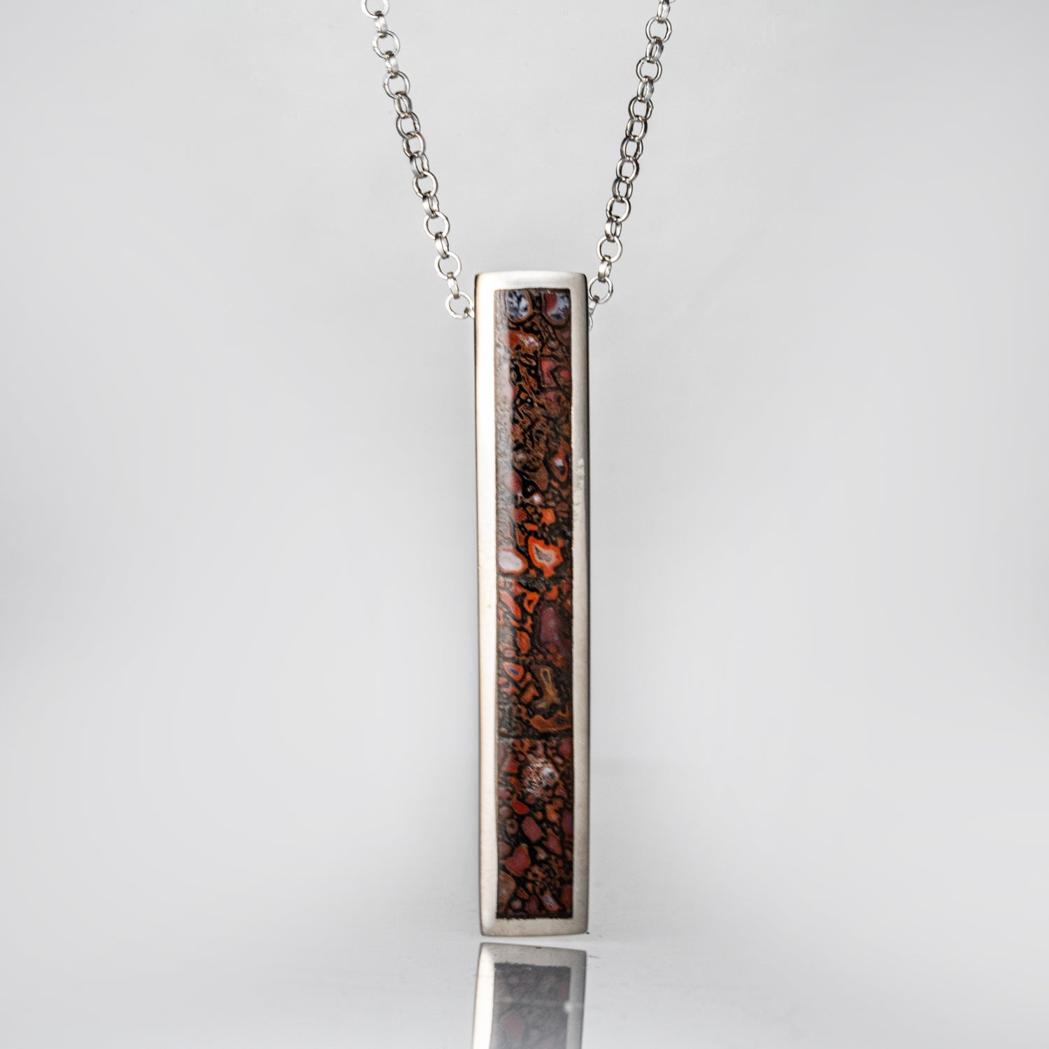 Genuine Dinosaur Agate Ingot Pendant with 18" Sterling Silver Necklace