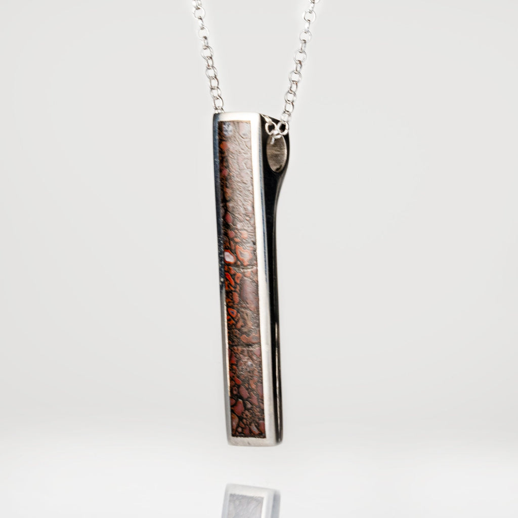 Genuine Dinosaur Agate Ingot Pendant with 18" Sterling Silver Necklace
