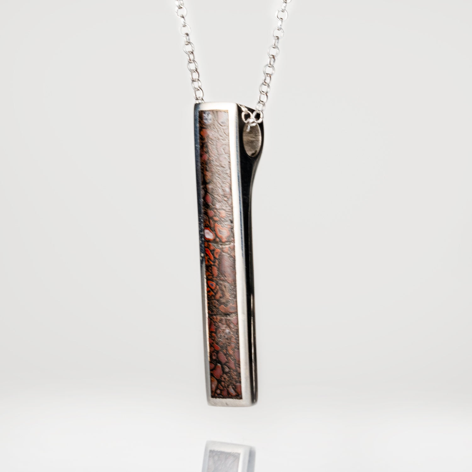 Genuine Dinosaur Agate Ingot Pendant with 18" Sterling Silver Necklace