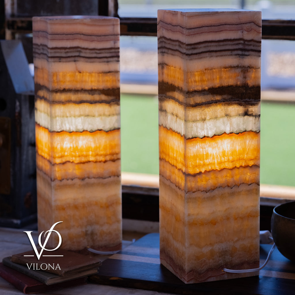 Aqua Onyx Square Table Lamp - 20" Tall, x 6"x 6" (Medium Pair #75)