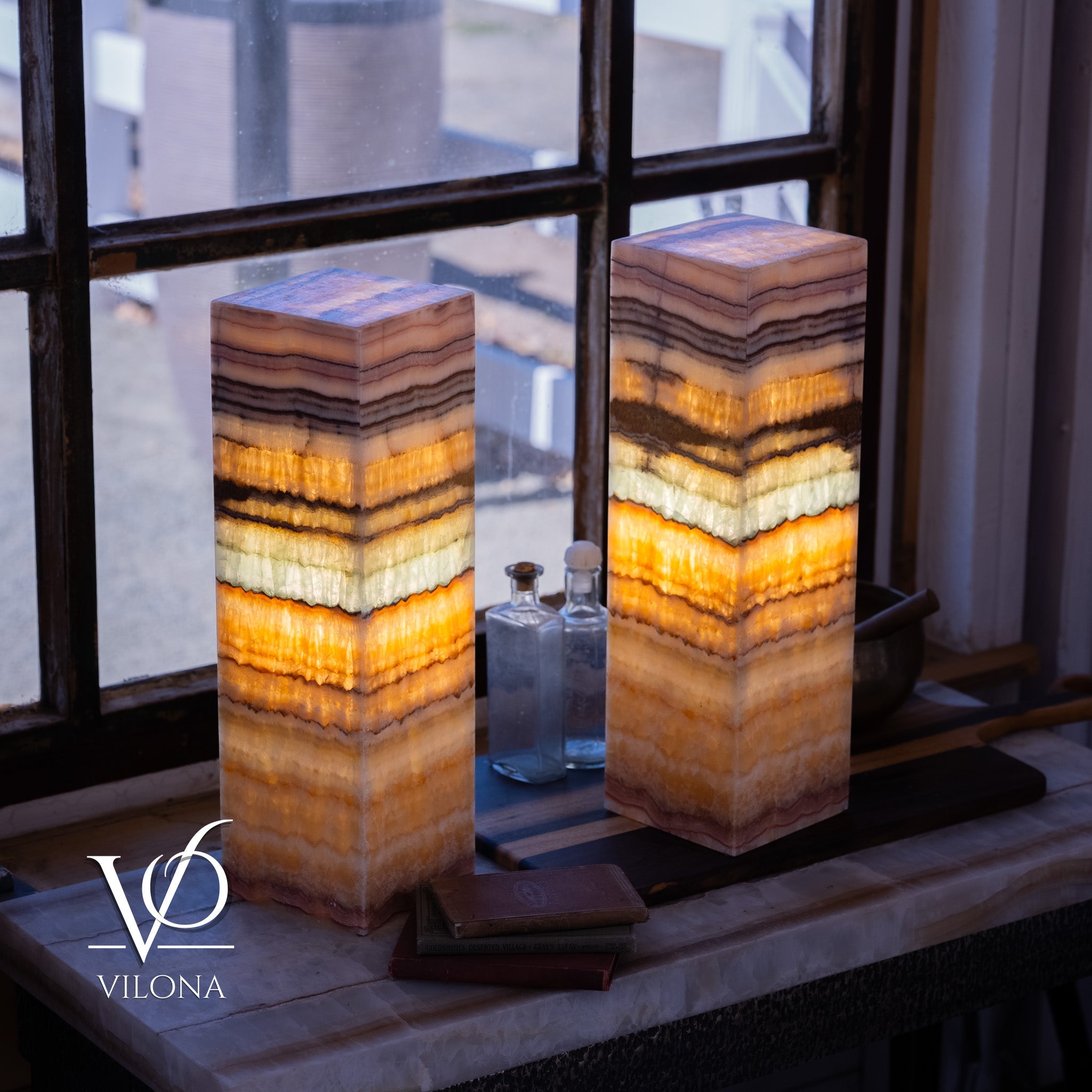 Aqua Onyx Square Table Lamp - 20" Tall, x 6"x 6" (Medium Pair #75)